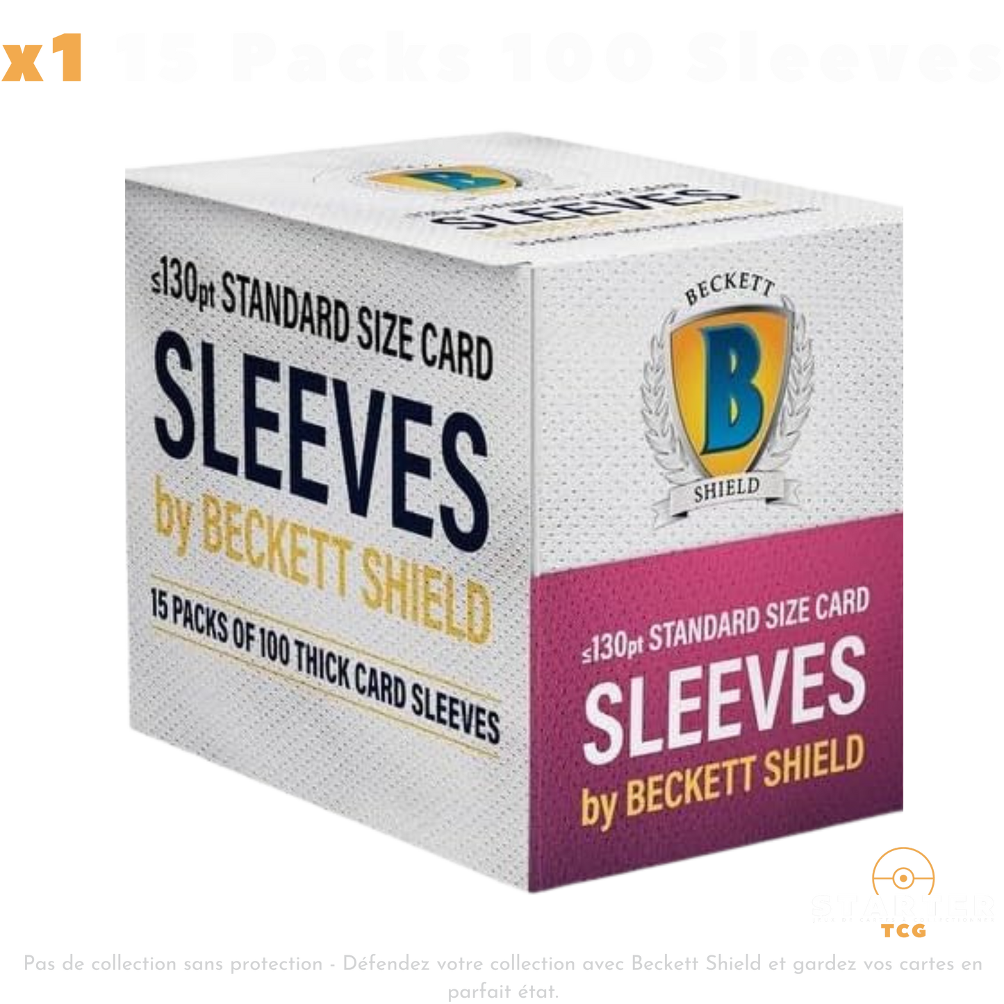 Boite 15 packs de 100 sleeves Beckett Shield